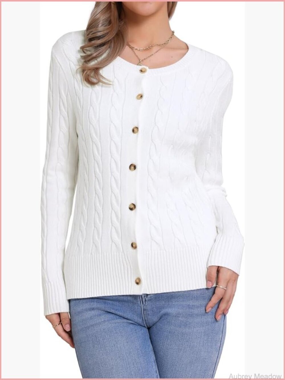 Cable Knit Cardigan Sweater Button Down Long Sleeve Crew Neck Casual Coat